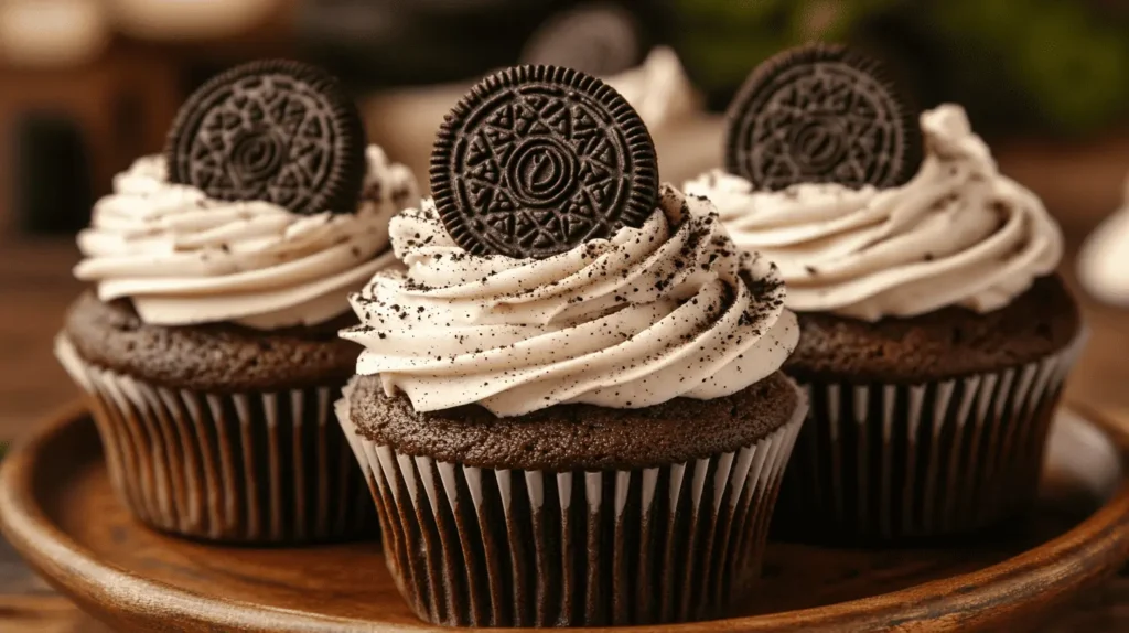 three Oreo cupcakes 